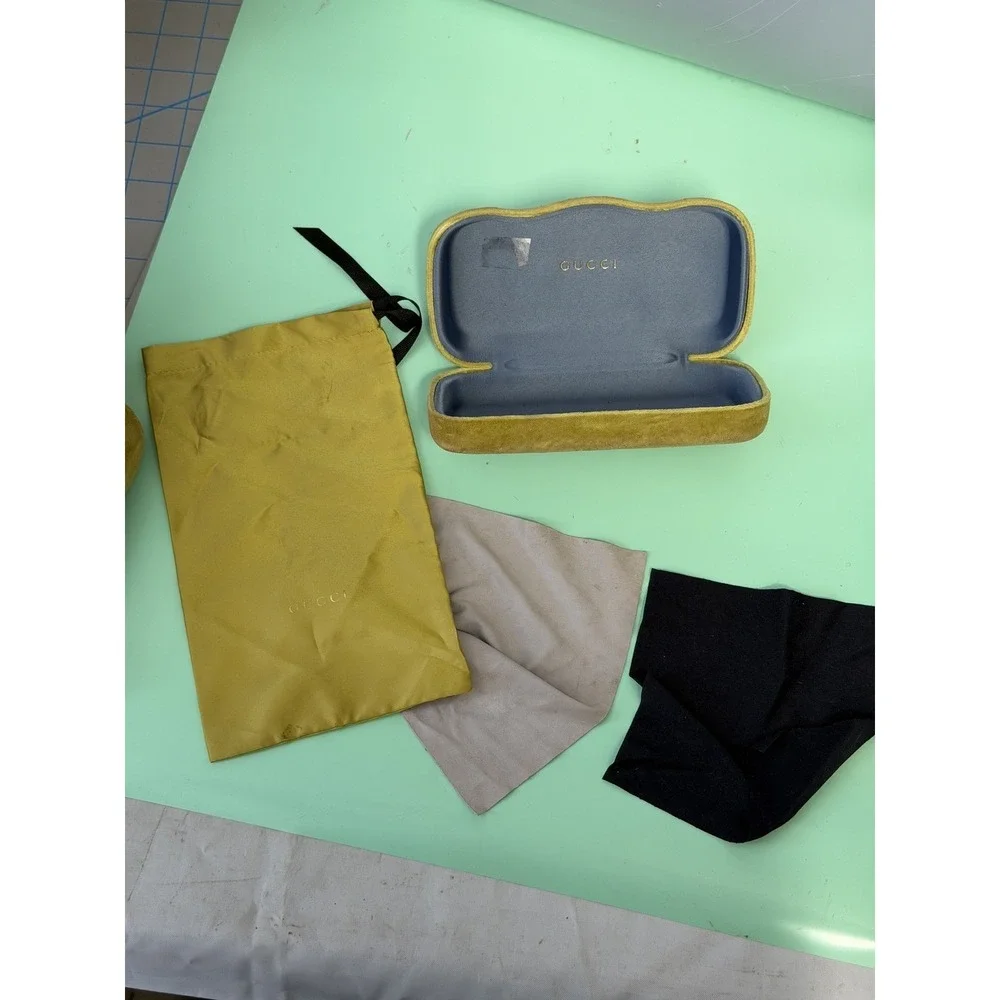 Gucci Eyeglasses Case Set Velvet w/ Dust Bag & Cleaning Cloths Used - Good